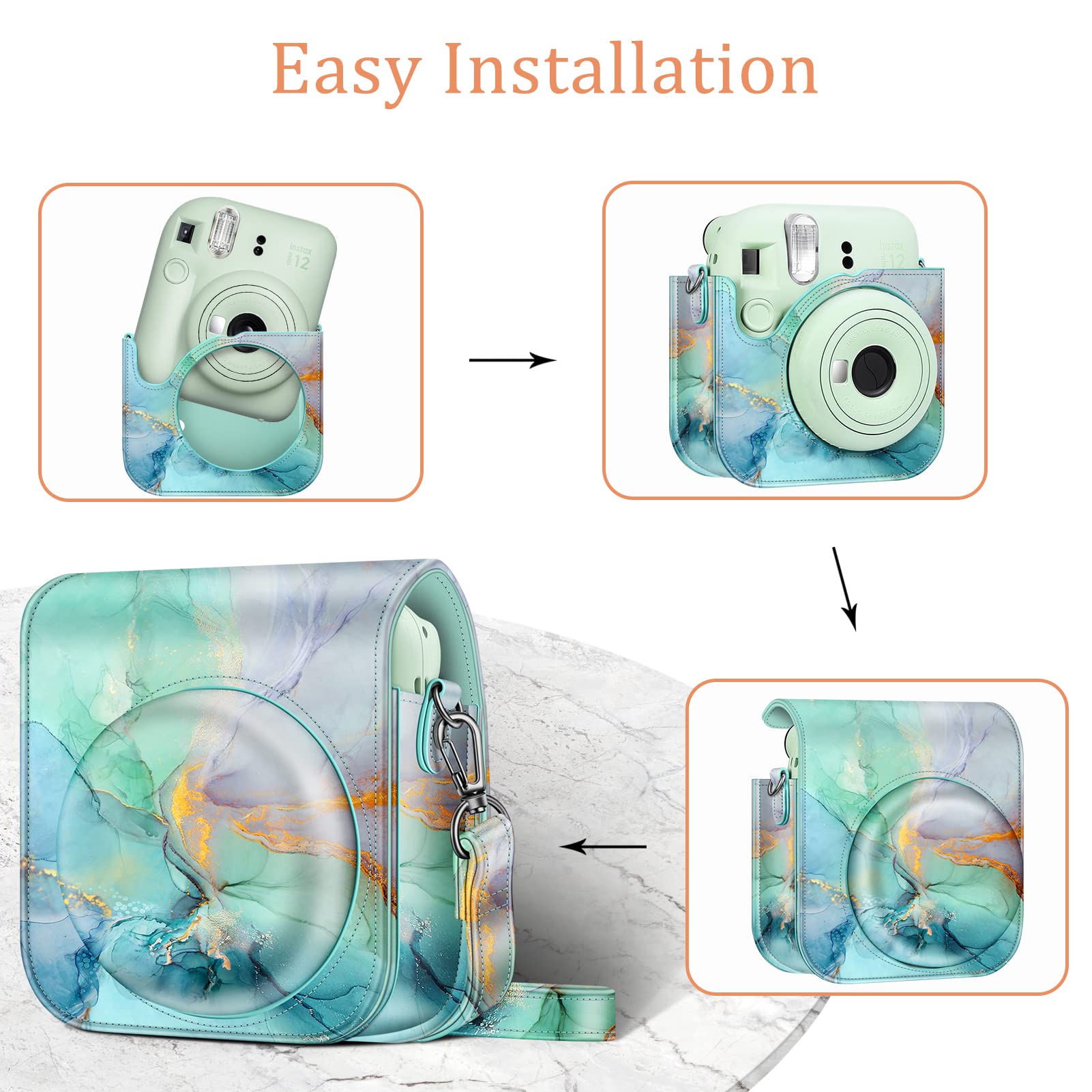 FINTIE Pokrowiec kompatybilny z Fujifilm Instax Mini 12 Aparat Błyskawiczny - Torba na aparat fotograficzny ze sztucznej skóry Pokrowiec na aparat fotograficzny Torba z odpinanym paskiem na ramię, | Pokrowiec ochronny ze sztucznej skóry premium z odpinany