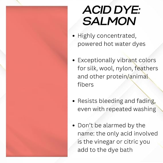 Jacquard Acid Dye 1/2oz Jar Salmon - Acid Dye for Wool, Silk, Alpaca, Feathers, Cosplay Wigs and Nylon - Powder Wool Dye for Full Coverage Dyeing - Vibrant Acid Silk Dye