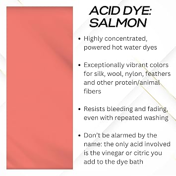 Jacquard Acid Dye 1/2oz Jar Salmon - Acid Dye for Wool, Silk, Alpaca, Feathers, Cosplay Wigs and Nylon - Powder Wool Dye for Full Coverage Dyeing - Vibrant Acid Silk Dye