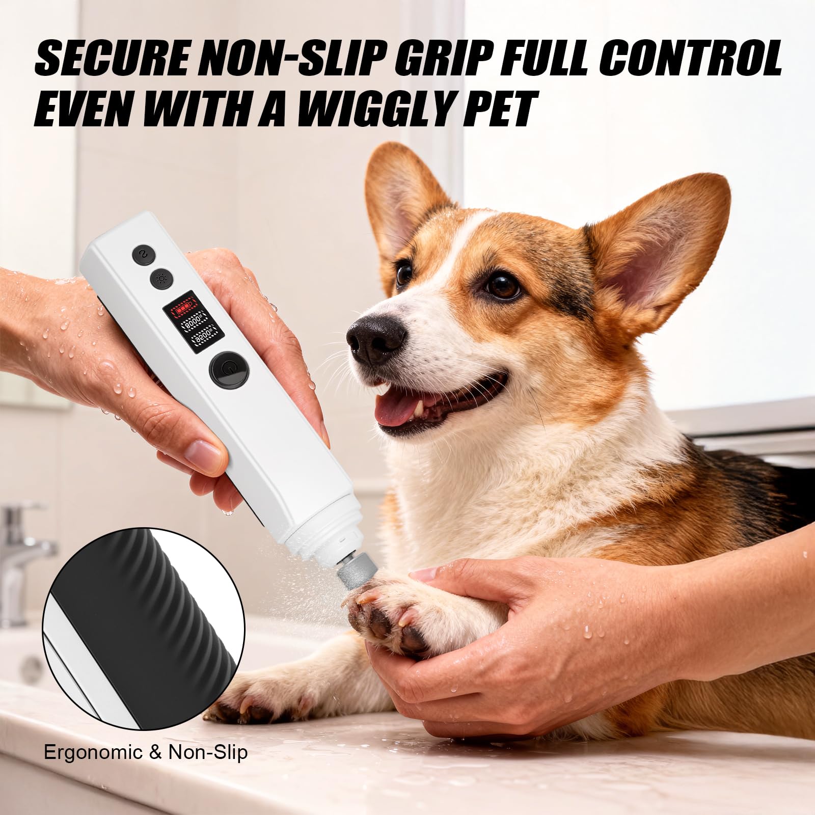 Dog Nail Grinder,2026 New Updated Quiet Electric 2-Speed Professional Pet Nail Grinder with Quick Sensor, Rechargeable Painless Trimmer for Large to Small Dogs & Cats, LED Light & Guard - image 8