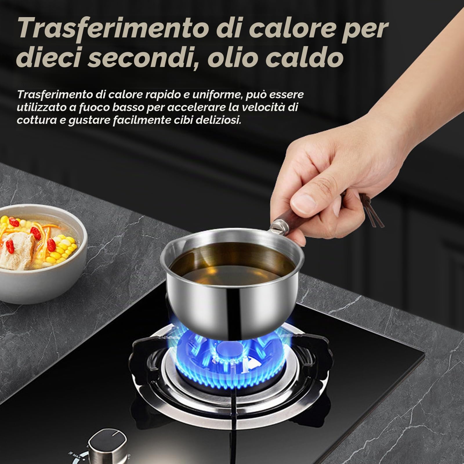 2 Pezzi Pentola per Latte Con Beccuccio: Padella in Acciaio Inox 304 Con Manico in Legno, per Induzione, Olio, Cucina a Gas (300 ml + 400 ml)