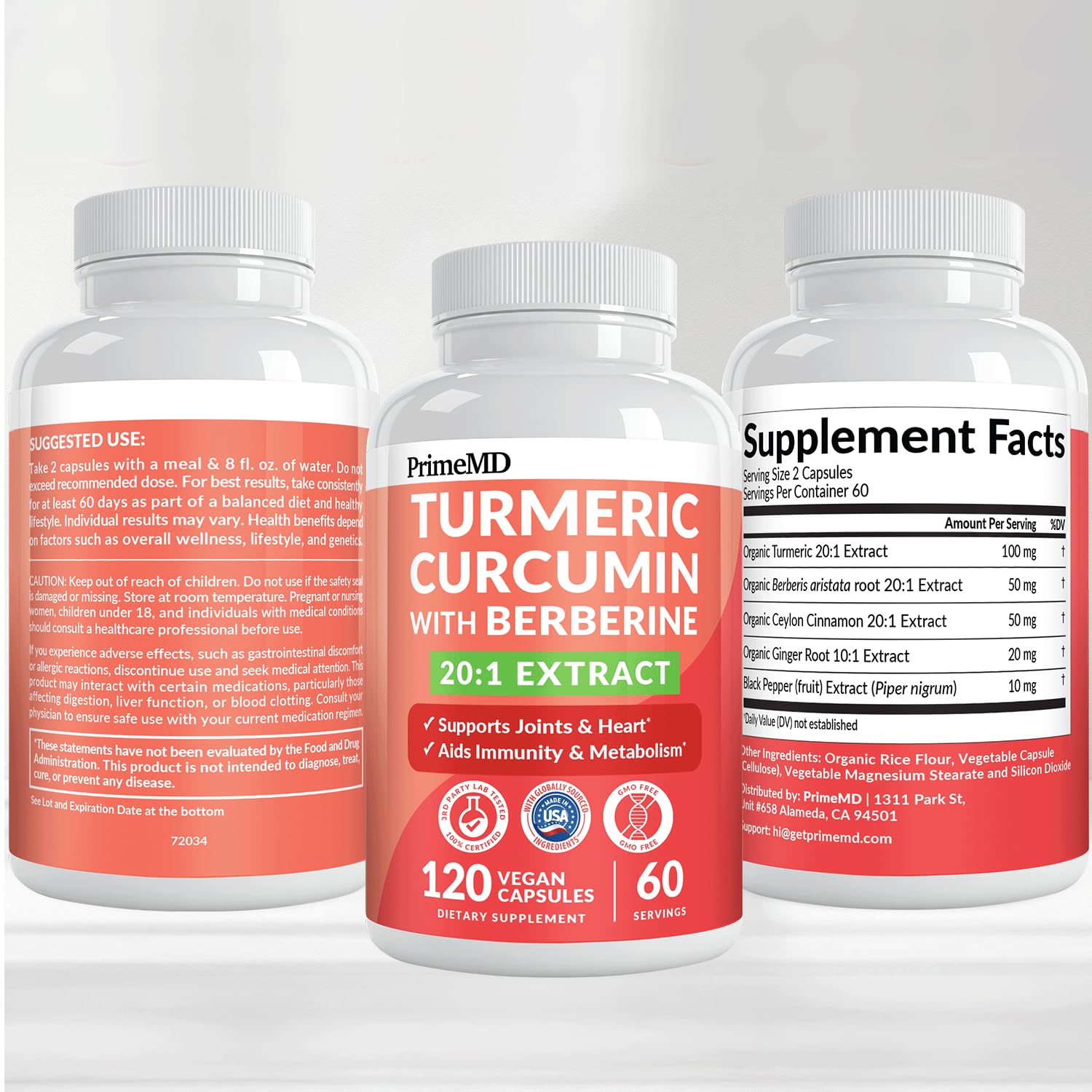 PrimeMD 5-in-1 Turmeric Curcumin with Berberine & Ginger, 120ct — Amazon image 3
