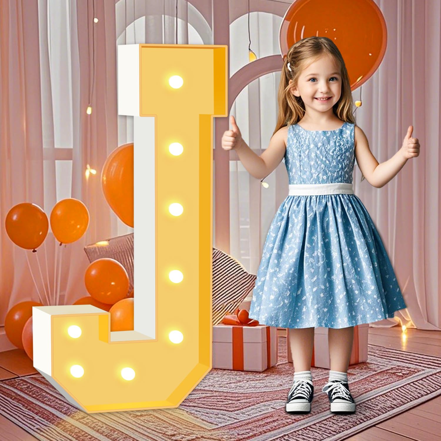 Lettres en carton mosaïque J lumineuses 90 cm pour anniversaire et buffet de fête
