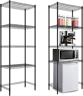 4 Tier Mini Fridge Shelf with Storage Over Mini Fridge Storage and Microwave Stand Height Adjustable Metal Storage Rack for Dorm Kitchen Office (Black