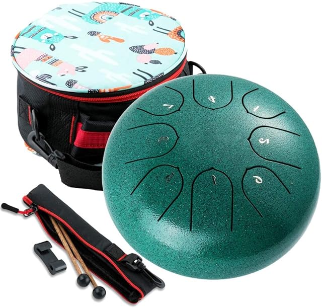 Steel Tongue Drum, Meditation Drum 6 inch 8 Notes Percussion Drum Musical Instrument with Drum Mallets, Carry Bag Gift for Beginner Adult Kid (Green 6 inch)