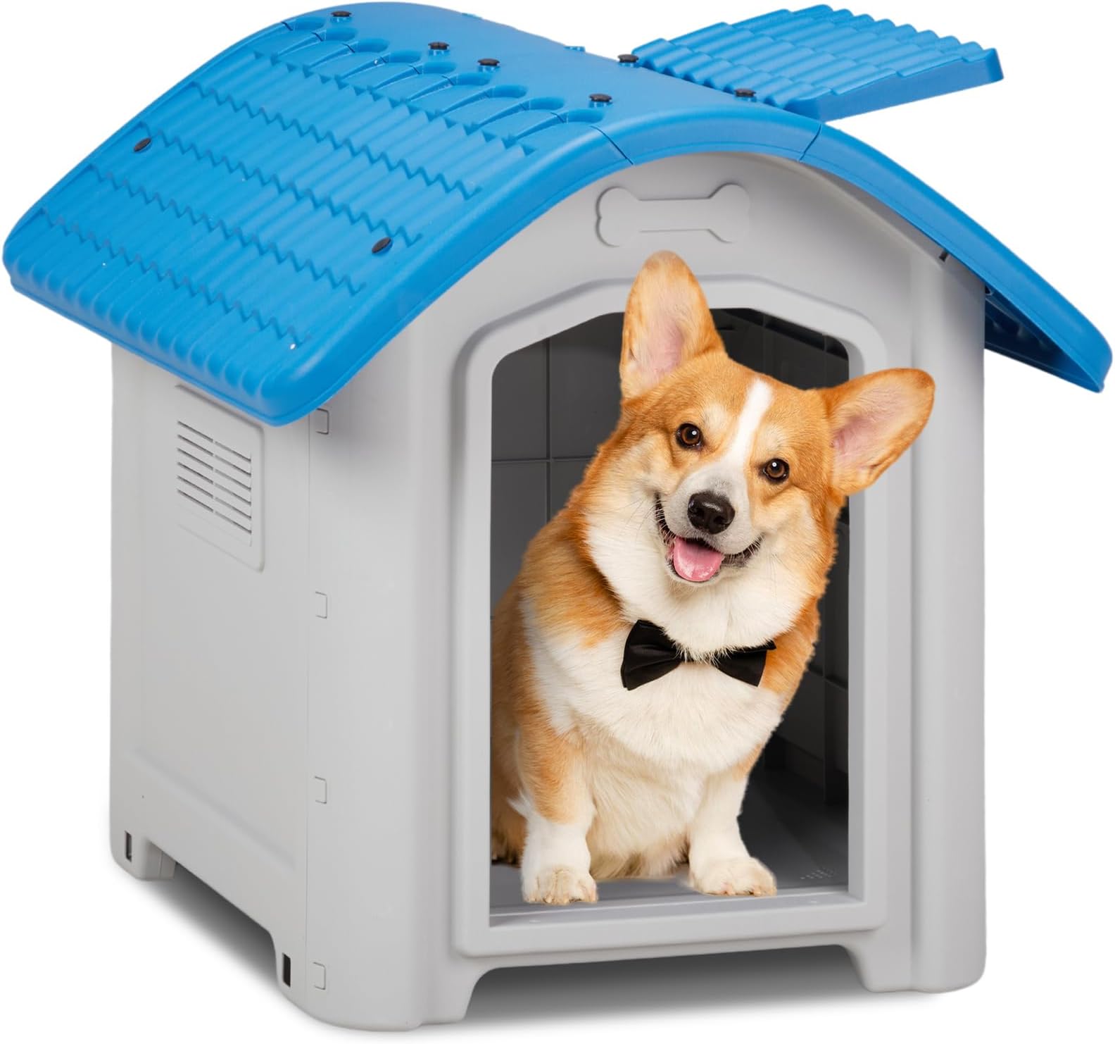 Outvita Outdoor Dog House, Plastic Dog Shelter for Small to Medium Size Dogs Waterproof, Durable Indoor Puppy House with Air Vents, Elevated Floor, Easy to Assemble 28"x23"x24"