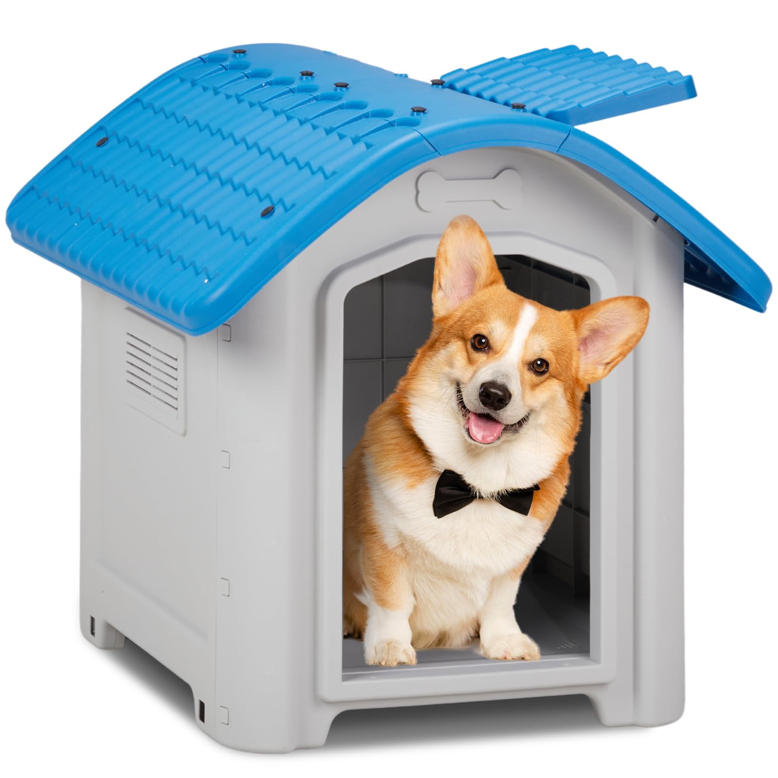 Outvita Outdoor Dog House, Plastic Dog Shelter for Small to Medium Size Dogs Waterproof, Durable Indoor Puppy House with Air Vents, Elevated Floor, Easy to Assemble 28"x23"x24"