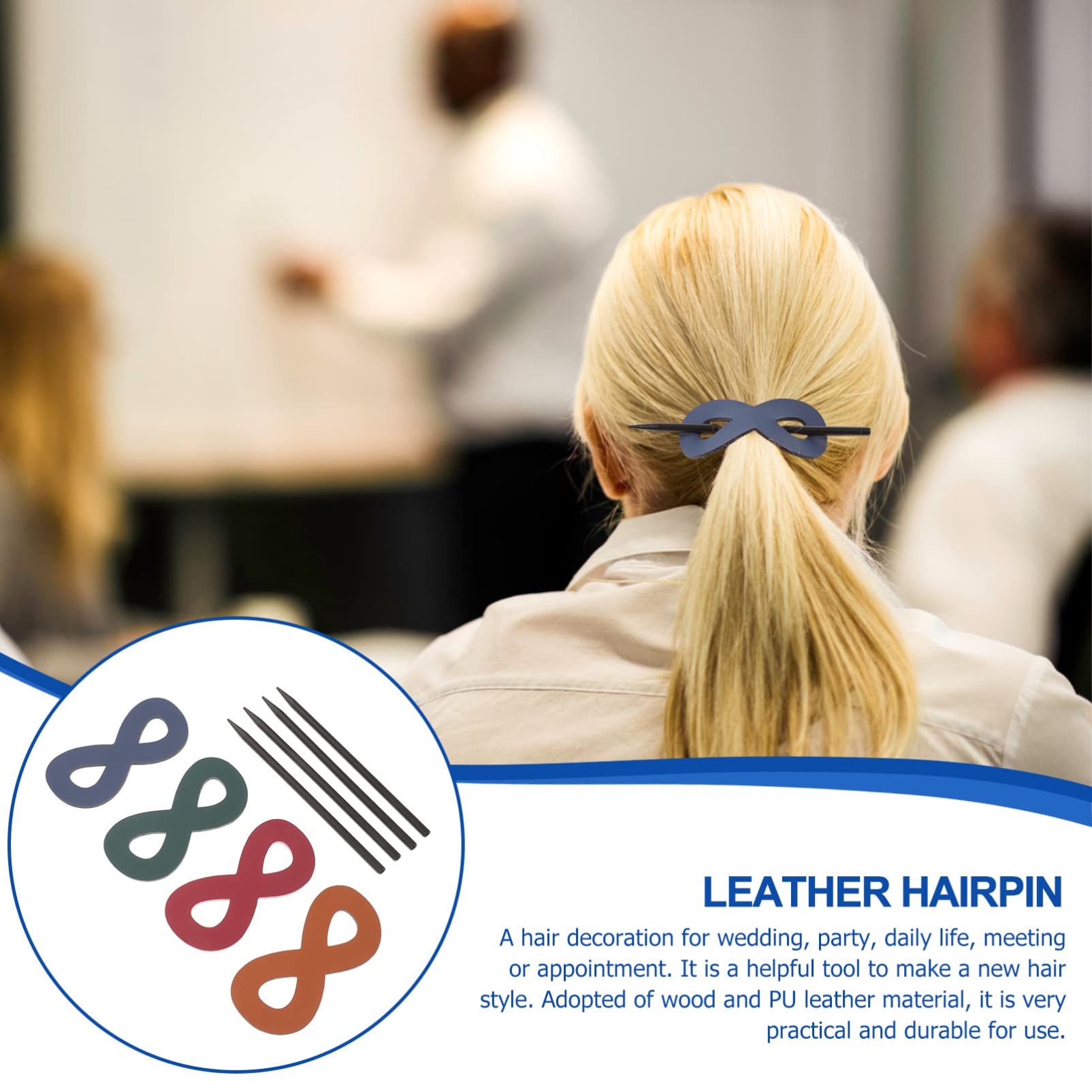 SOLUSTRE French Barrette 4Pcs Leather Hair clips Hair Barrette Ponytail Holders with Stick 8 Shape Clip Leather Hair Accessories for Women Mixed Color 2 Womens Hair Clips - Image 4