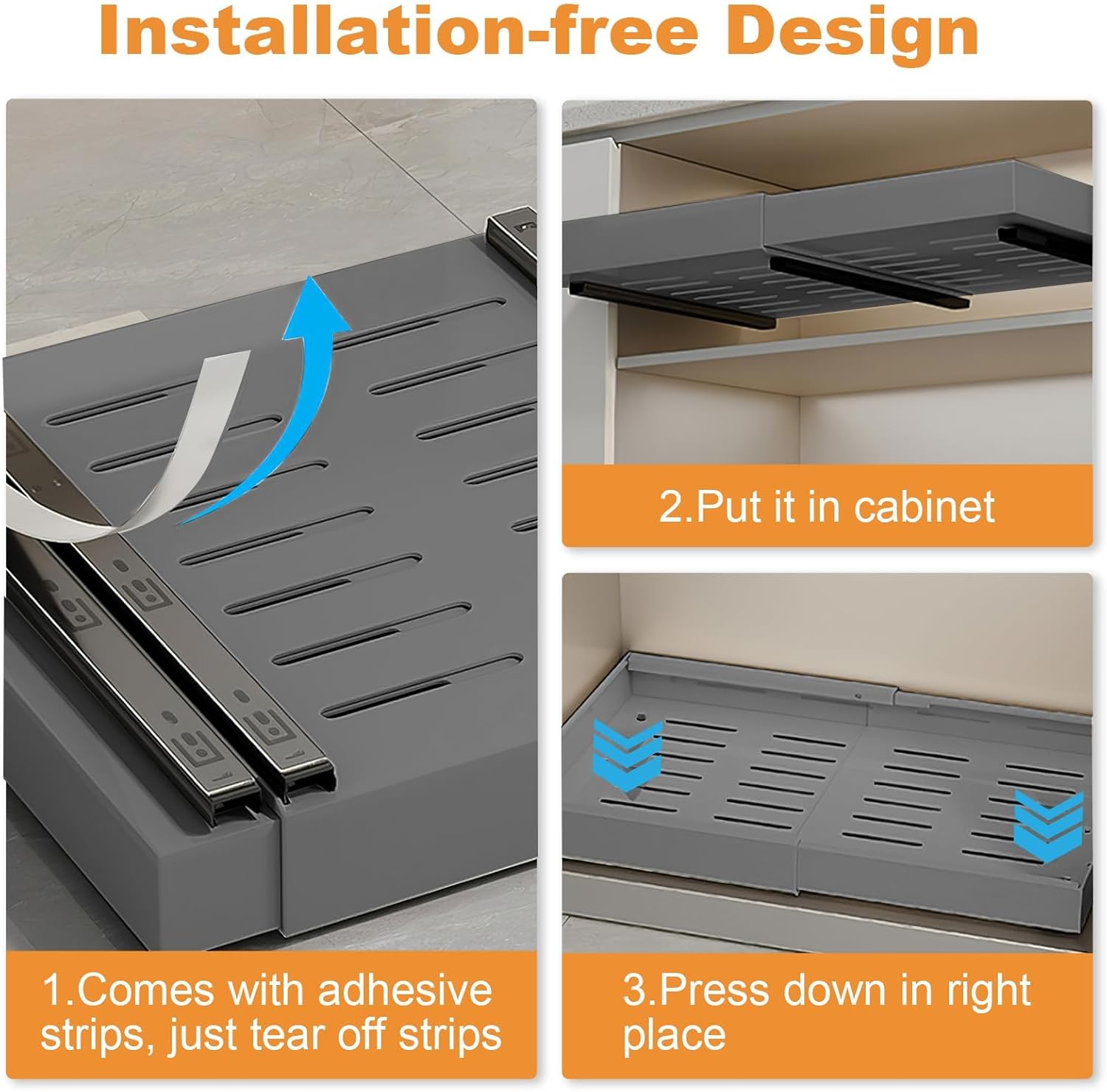 Adjustable Pull Out Cabinet Shelves | Heavy Duty Multi-Use Kitchen Roll Out Tray | Pantry Shelf Storage Organizer for Cookware and Kitchen Essentials