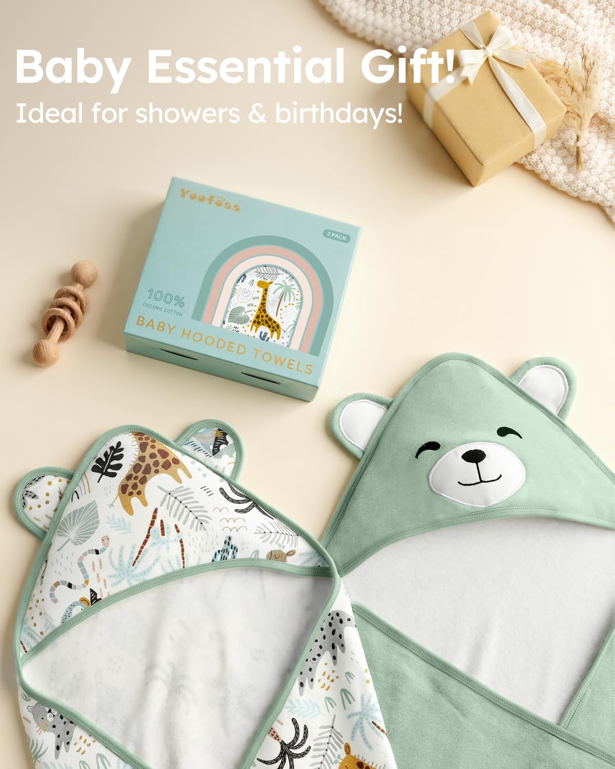 Yoofoss Hooded Baby Towels for Newborn 100% Organic Cotton Baby Bath Towel with Hood for Babies, Infant, Toddler and Kids, 32x32Inch, Soft and Absorbent Newborn Essential