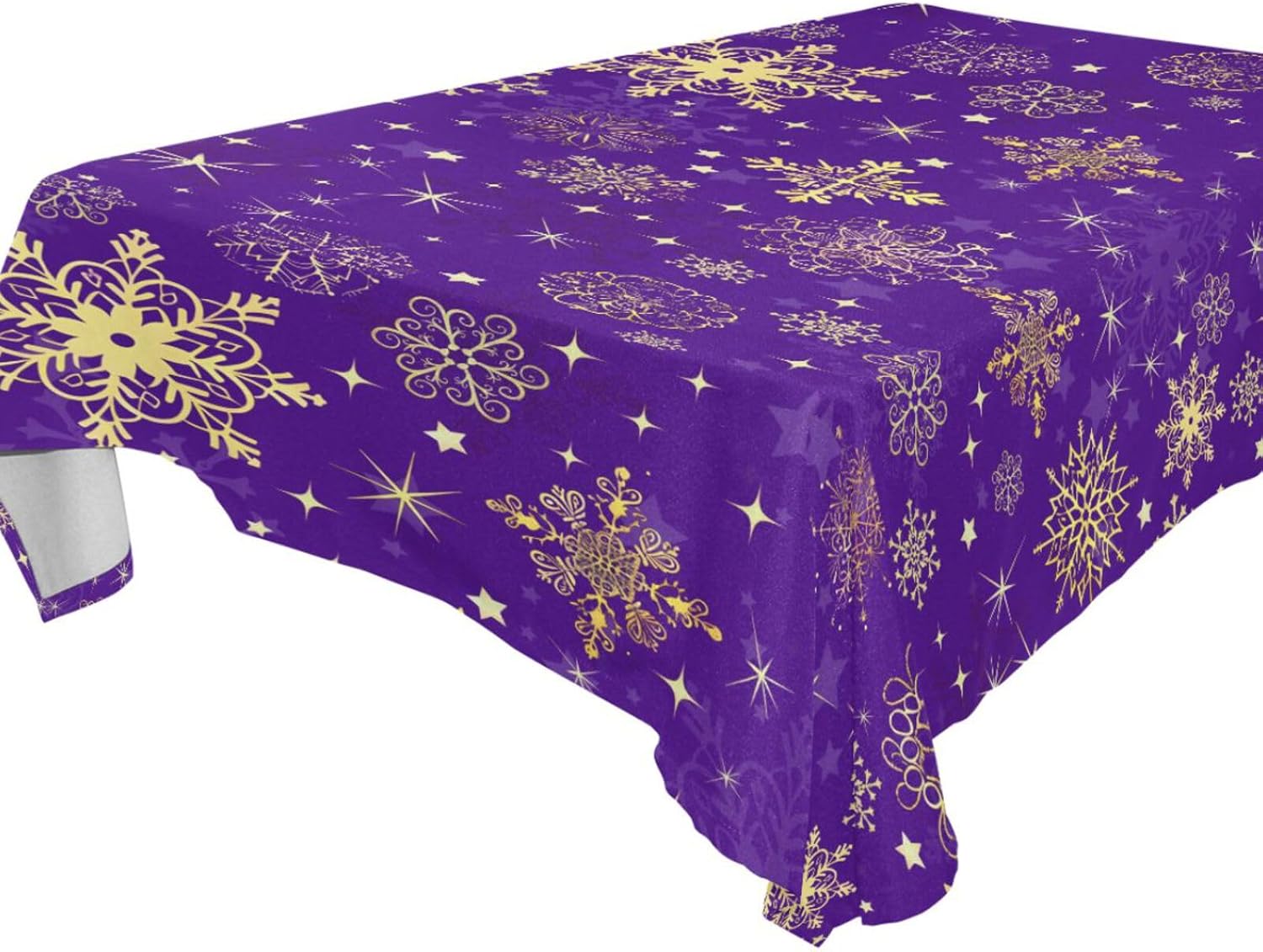 Christmas Tablecloth Winter Violet Purple with Gold Snowflakes Christmas Table Cloths Rectangle Cover 60"x90" Table Protector for Outdoor Wedding Decorative Wrinkle Free Table Protector for Christmas