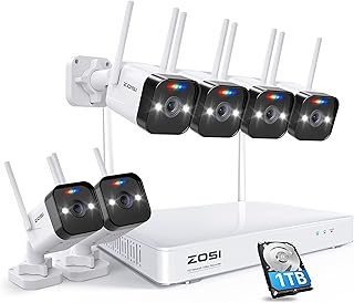 ZOSI 2K Spotlight Wireless Security Camera System with 2 Way Audio,8CH 3MP CCTV NVR with 1TB Hard Drive,6PCS 3.0MP Indoor Outdoor WiFi Surveillance Cameras,Color Night Vision,for Home 24/7 Recording