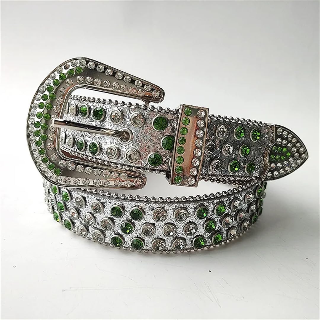 Women’S Diamond Studded Belt Punk Hip Hop Rhinestone Designer Soft Leather Waistband Pin Buckle