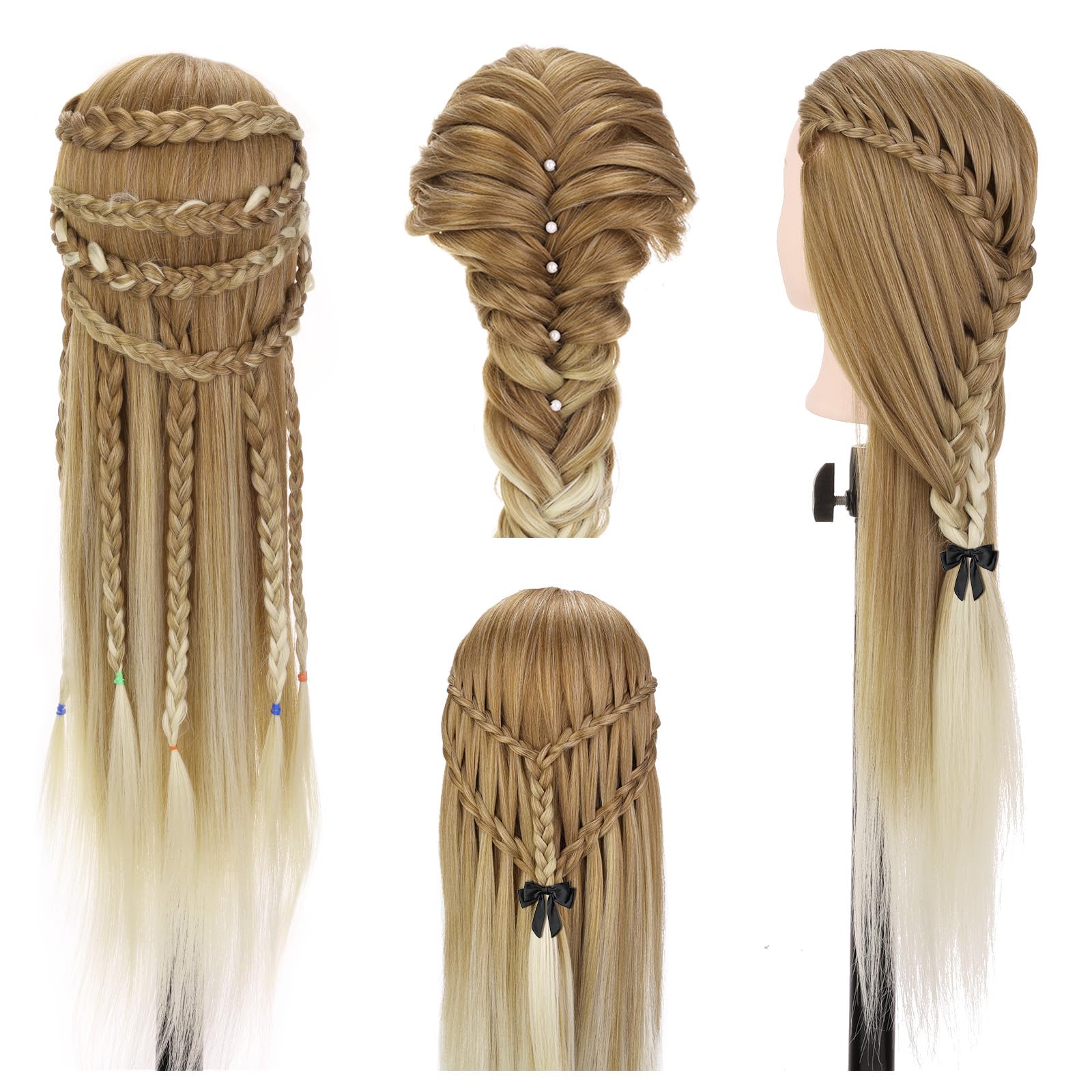 Neverland Oefenhoofd, 71 cm 80% echt haar, kapperskoppen voor kappers, opleiding, hoofd met houder doe-het-zelf haarset (bruin