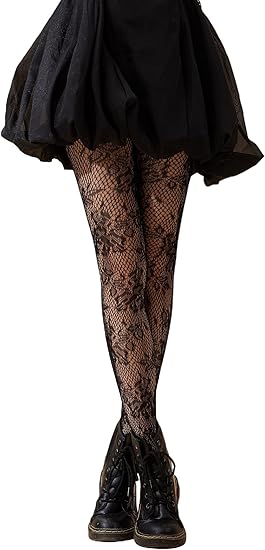 NEW WOMENS BLACK Flower Lace Patterned Fishnet Floral Tights