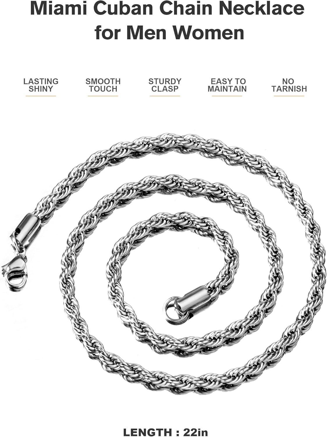 Silver Plated Rope Chain Necklace for Women, 2.5mm Dainty Silver Rope Link Chain Necklace 22 Inches - Image 5