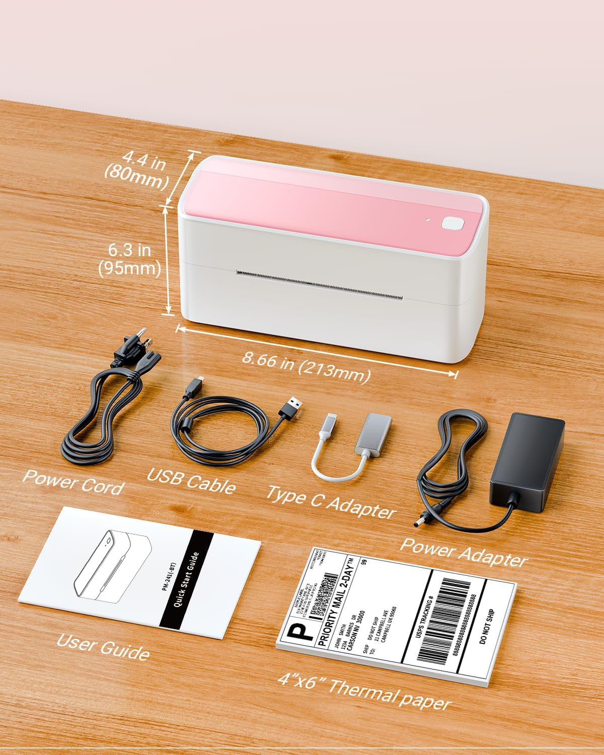 Bluetooth Thermal Label Printer 4X6 - Wireless Shipping Label Printer for Small Business & Packages - Pink Thermal Label Printer Shipping Label Makers, Compatible with iPhone, USPS, Etsy, Amazon