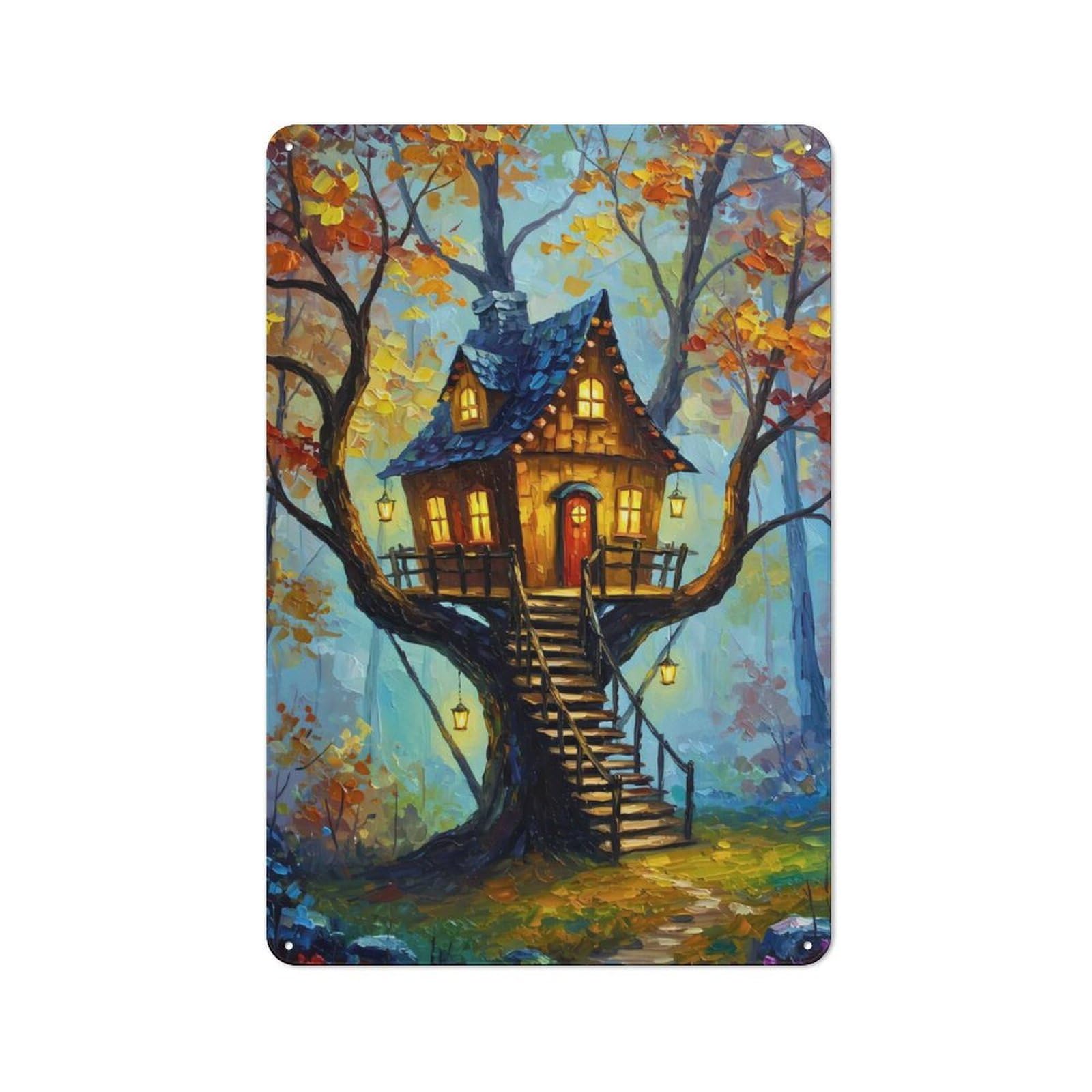 Junmoney Enchanted Treehouse Retro Metal Sign 30X20cm For Hobby Room Or Studio, Autumn Wall Decor For Creative Interior Collectors