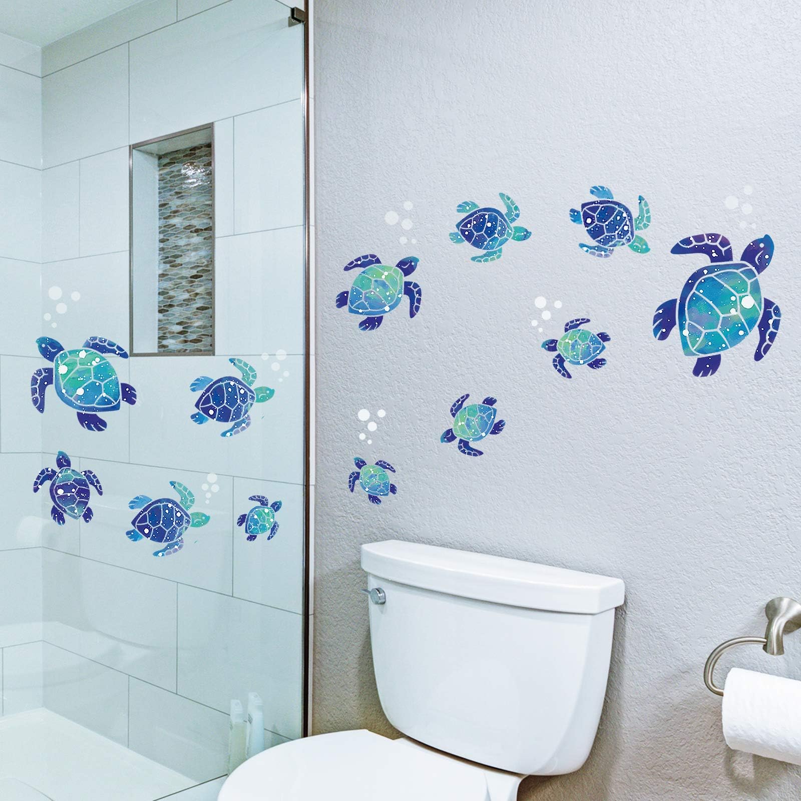 12 Pezzi Adesivi Murali Tartaruga Impermeabili per Bagno Blu Decorativi