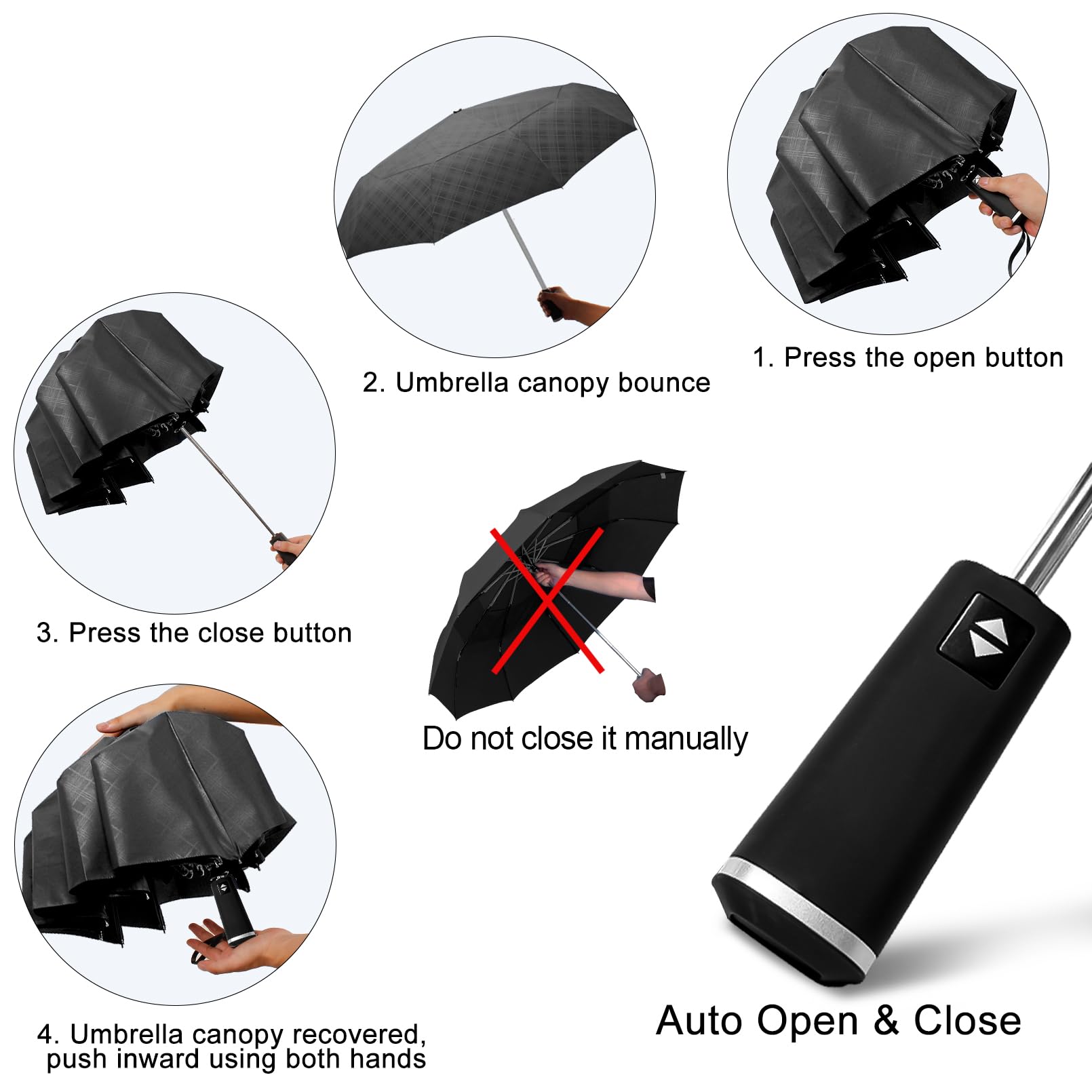 Satol Paraguas de golf grande resistente al viento, 10 varillas, apertura y cierre automático, doble dosel, ventilado, resistente, portátil, plegable, para viajes, protección UV, resistente al viento,