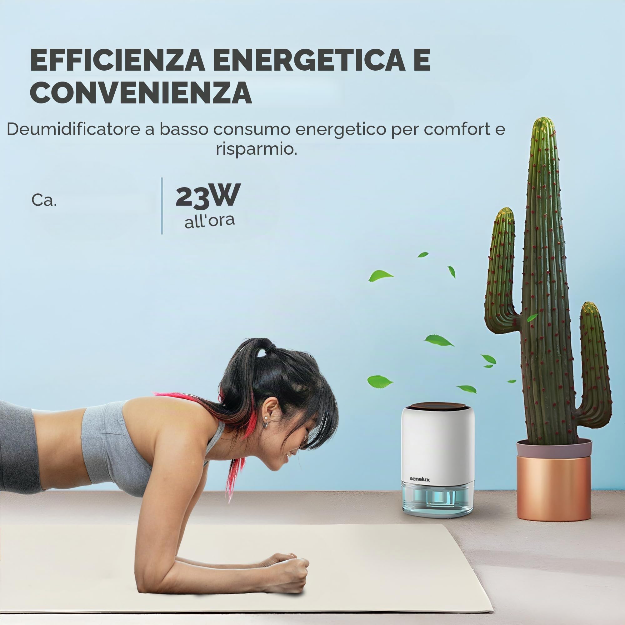 Senelux Deumidificatore elettrico 1100 ml per casa umida, piccolo portatile con 7 luci colorate, asciugatore vestiti, muffa, armadio, spegnimento automatico
