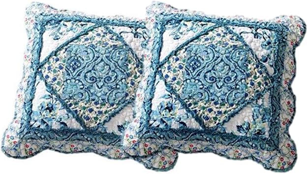 Tache Cotton Patchwork Farmhouse Antique Floral Scalloped Petal Dance 18x18 Cushion Throw Pillow Cover 2-Pieces