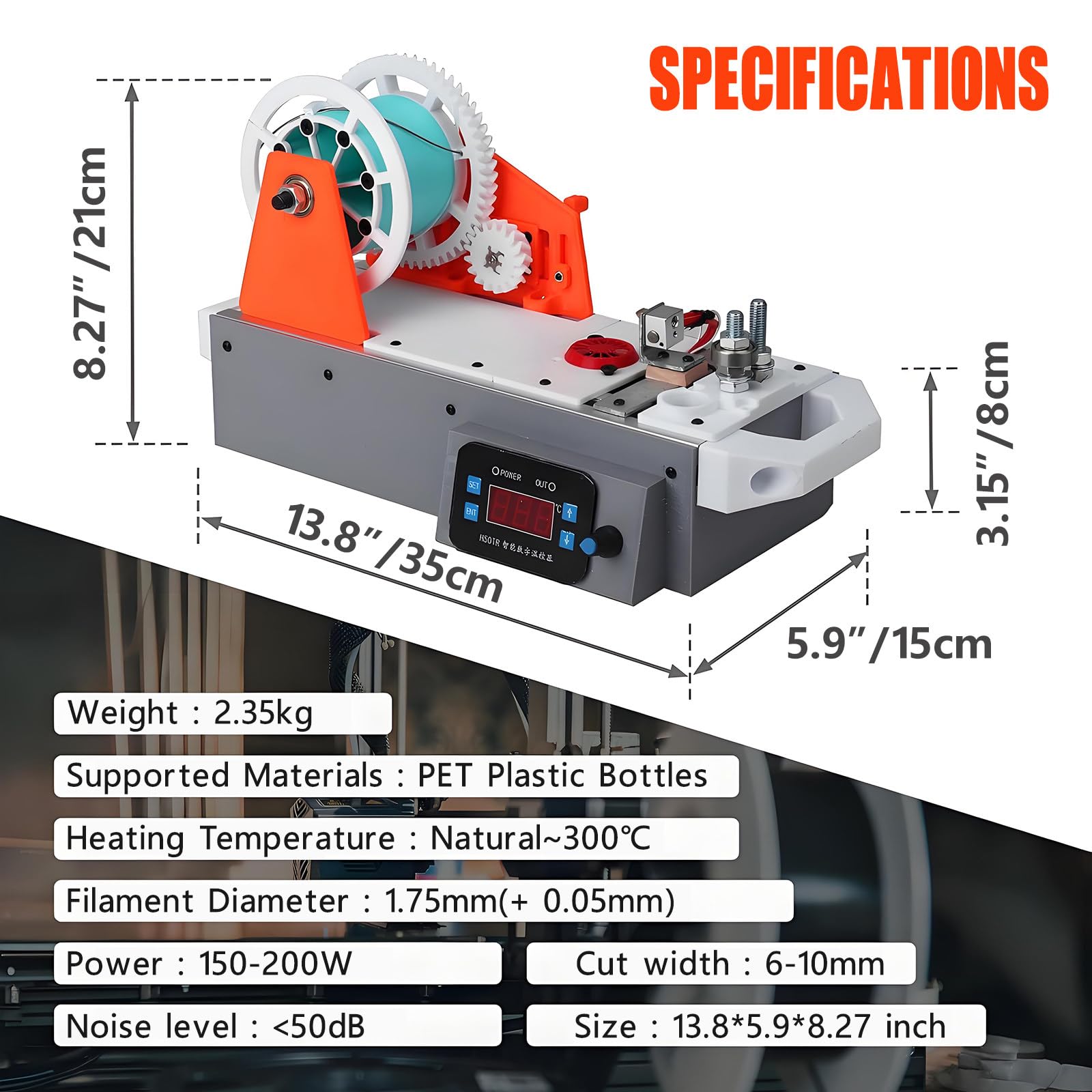Macchina per filamenti per stampante 3D, estrusore in PET riciclato da 500 g-1000 g/h, con display digitale, temperatura fino a 300 ℃ per produttori e famiglie fai da te