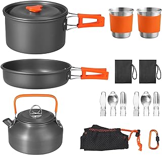 FUNYKICH Camping Cooking Set, Non-Stick Lightweight Camping Pots and Pans Set with Storage Bag, Lightweight Stackable Pot Pan Bowls for Camping, Backpacking, Outdoor Cooking & Picnic