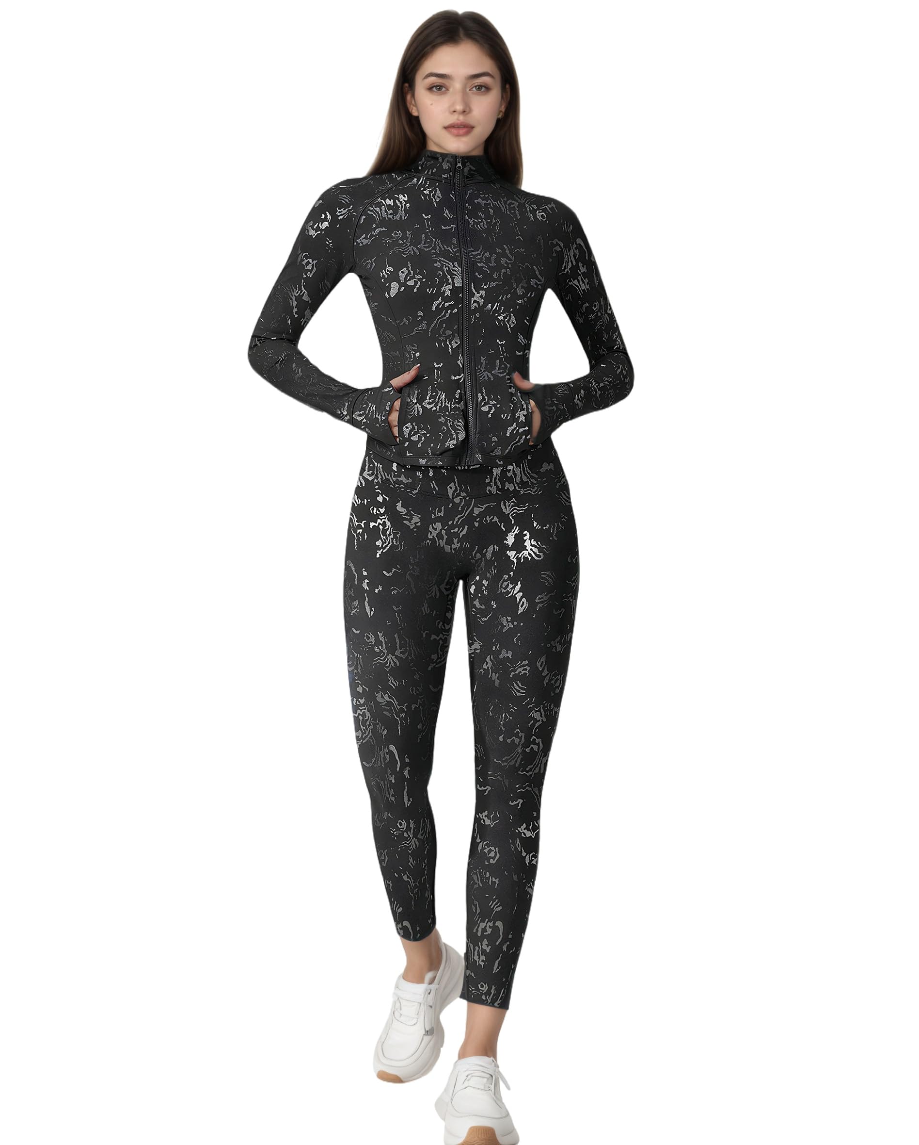 Maizoon Gym Sets for Women 2 Piece Stylish Yoga Set Jacket & Sports Long Pants High Waisted with Four-Way Stretch Fabric Soft Athletic Set for Workout Running Training