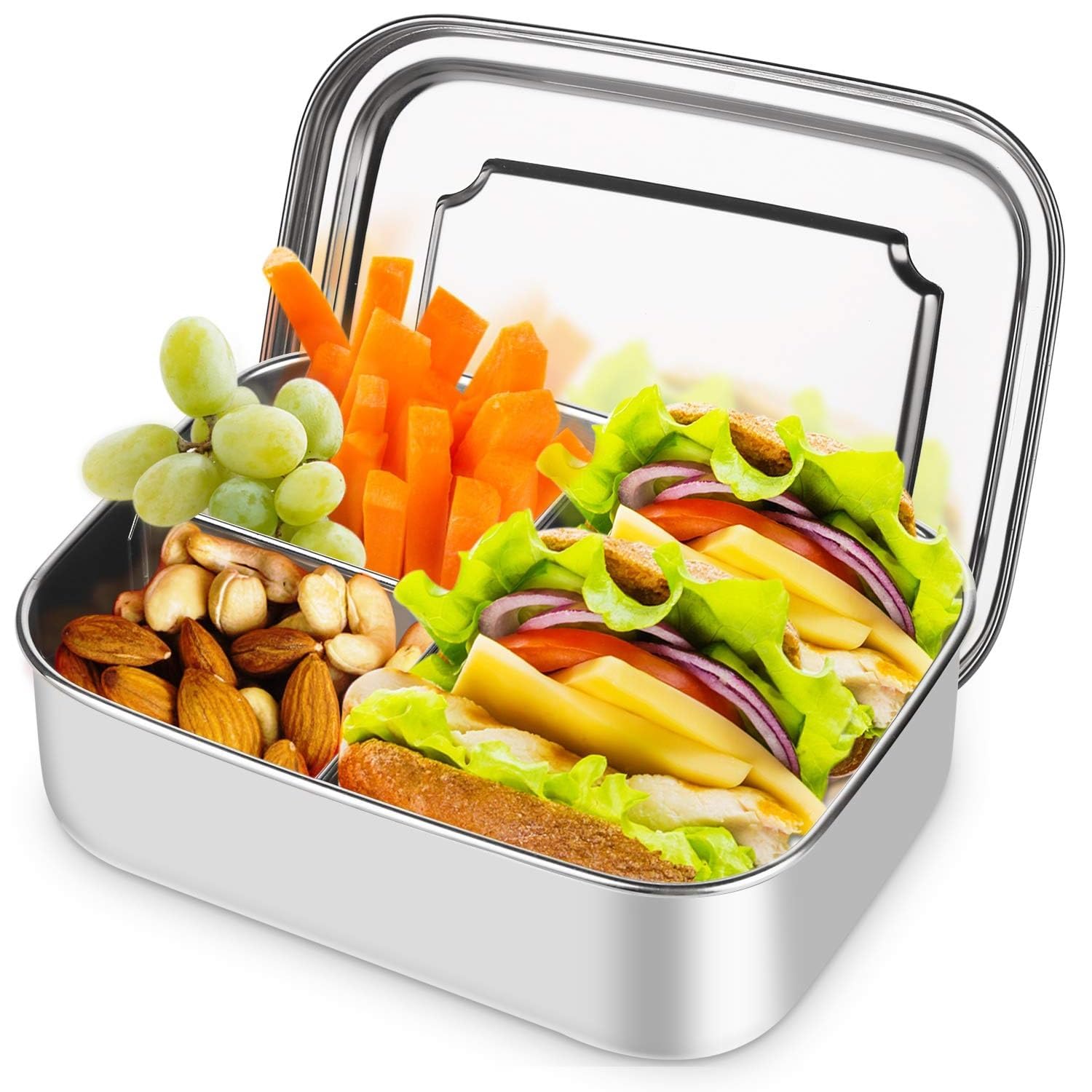 HOSPAOP Edelstahl Brotdose mit Fächern, 1400ml Lunchbox Metall mit 3 Fächer, Bento Box Jausenbox Brotbox für Kinder Erwachsene