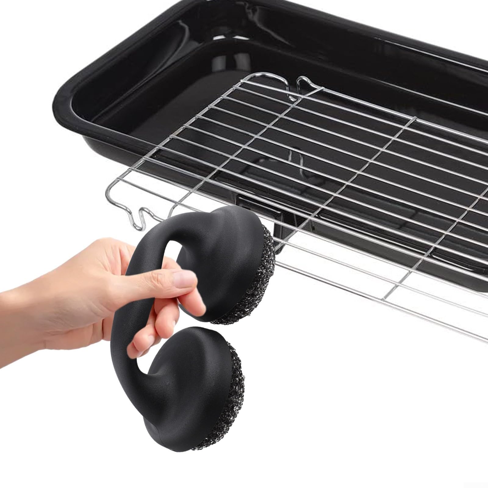 Paquete de 2 cepillos de limpieza para parrilla de barbacoa, estropajo de alambre de acero resistente para cocinar al aire libre, mango antideslizante para rejillas de hierro fundido y acero