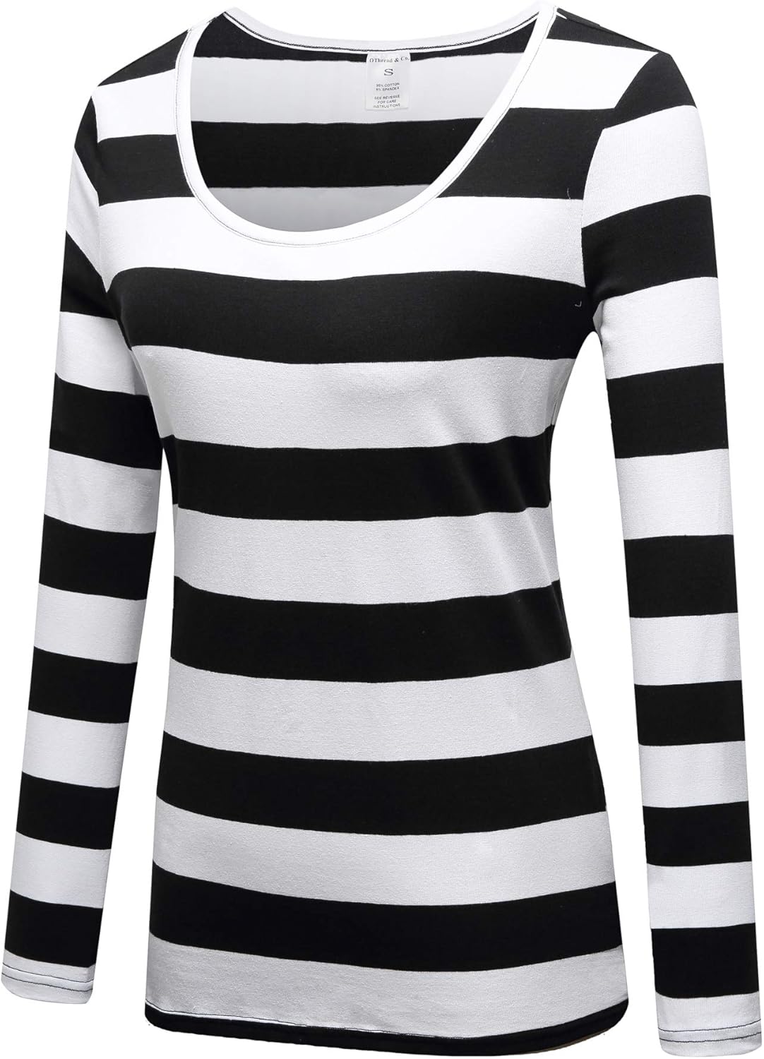 OThread & Co. Women's Long Sleeve Striped T-Shirt Scoop Neck Tee - Image 2