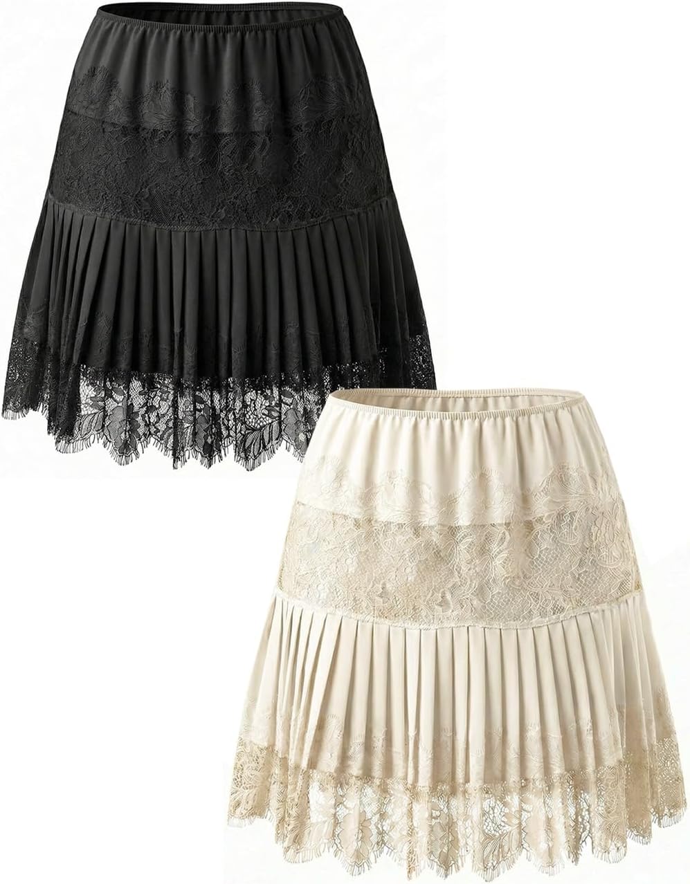 Women's Lace Mini Low Rise Pleated Ruffle Half Slip Skirt Y2K Casual Elastic Layered Trim Short Skirts Underskirt