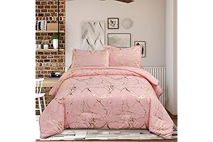 Holawakaka Gold Metallic Marble Comforter Set: Blush and Gold Glamour for Your Dreamy Nights