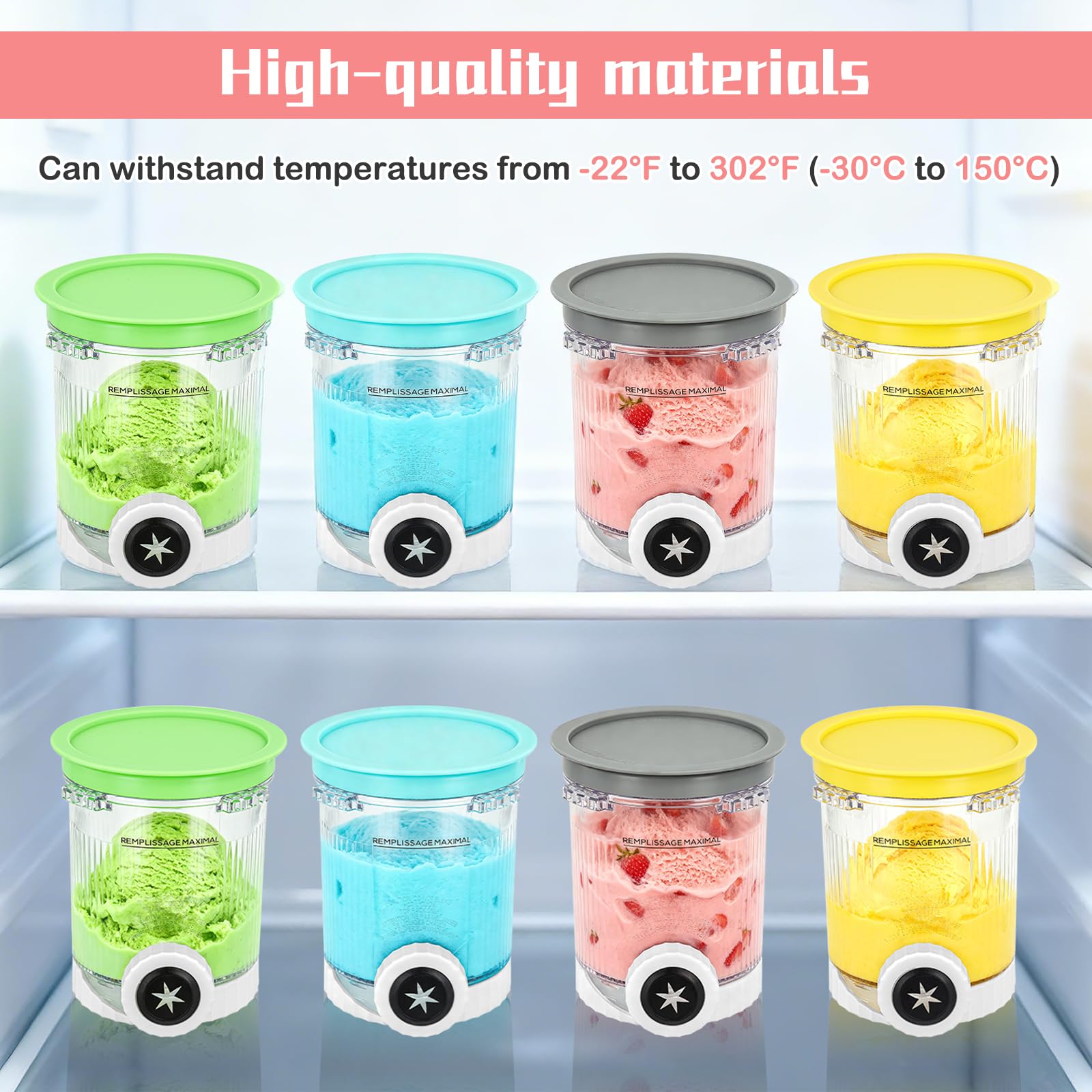 Lot de 4 Pots pour Ninja Ice Cream Swirl Pot Creamy Deluxe pour ninja Creami pour NC700 NC701 Series Accessoires pour Ninjas Machine à Glace Sans BPA et Lave-vaisselle