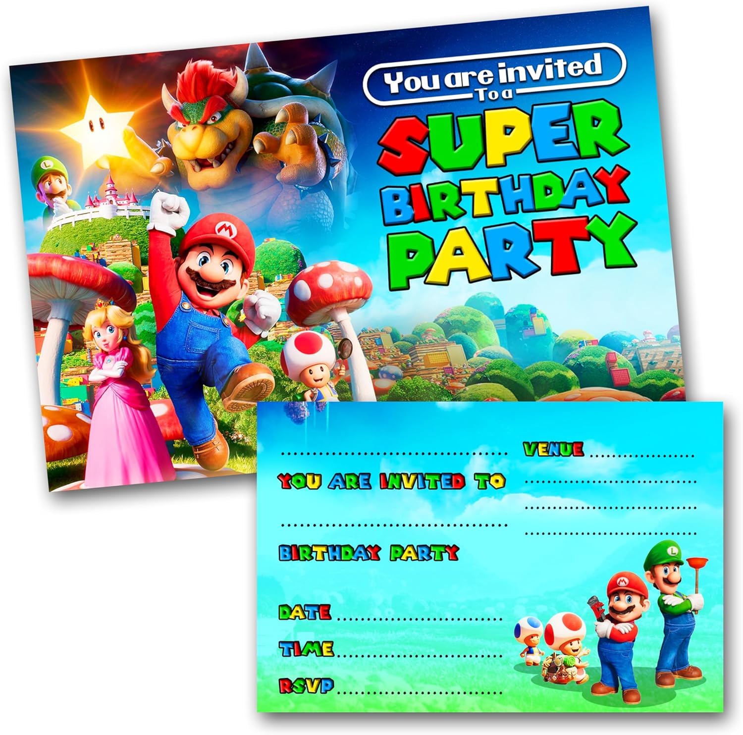 Mario Party Invites Birthday Invitations & Envelopes (WRITE ON) 25 with envelopes