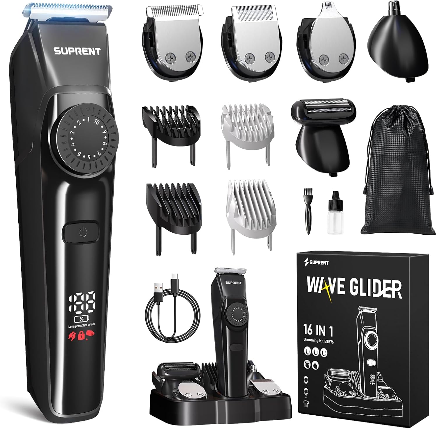 SUPRENT Beard Trimmers for Men – All-in-One Mens Grooming Kits with 40 Precision Dials,Waterproof Adjustable Hair Trimmers for Hair, Beard, Face, Nose & Body, USB-C Rechargeable, 3.5H Running Time SUPRENT Beard Trimmers for Men – All-in-One Mens Grooming Kits with 40 Precision Dials,Waterproof Adjustable Hair Trimmers for Hair, Beard, Face, Nose & Body, USB-C Rechargeable, 3.5H Running Time