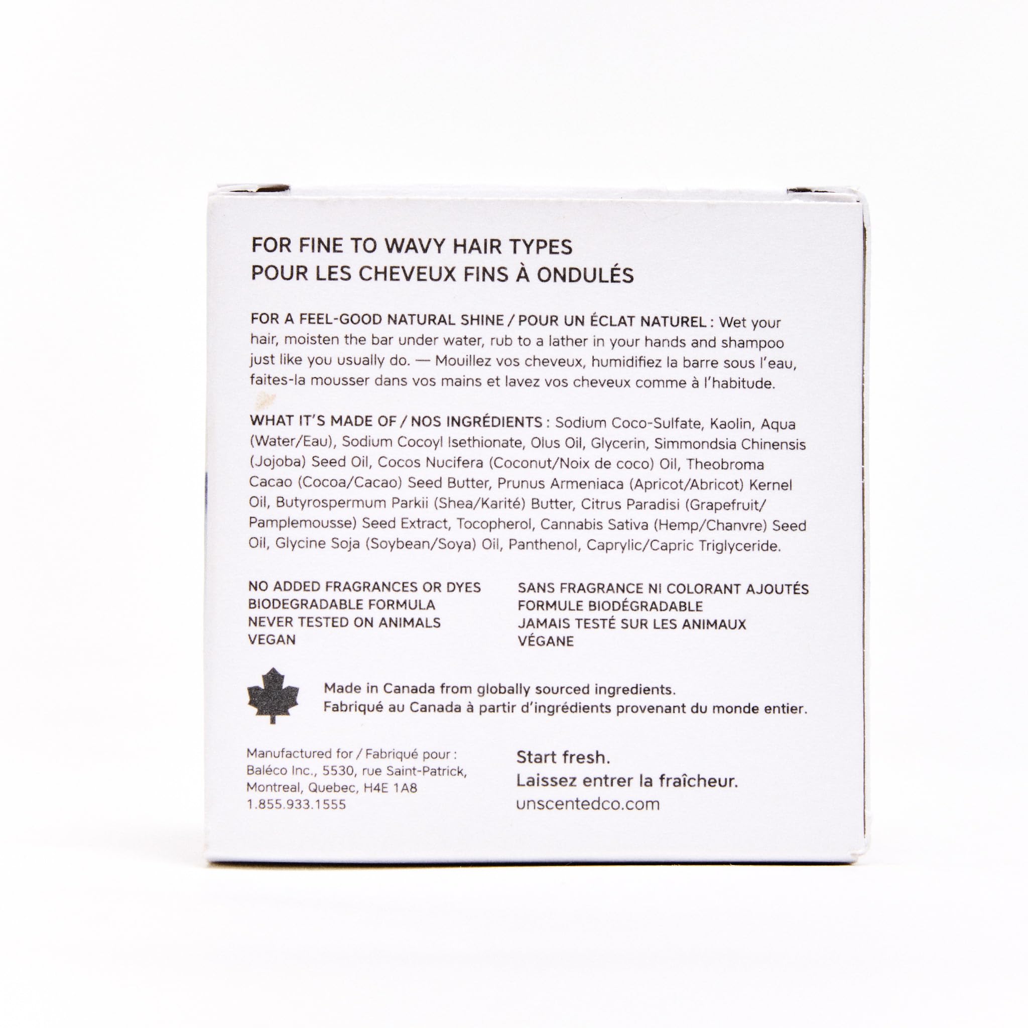 The Unscented Company, Solid Shampoo Bar, 65 g, Water and Plastic Free, Unscented Body Care