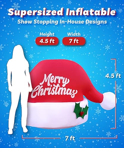 Vista 2 de Holidayana Christmas Inflatables Large 4.5ft Tall Merry Christmas Santa Hat - Inflatable Outdoor Decorations Blow Up X-mas Decorations for Yard