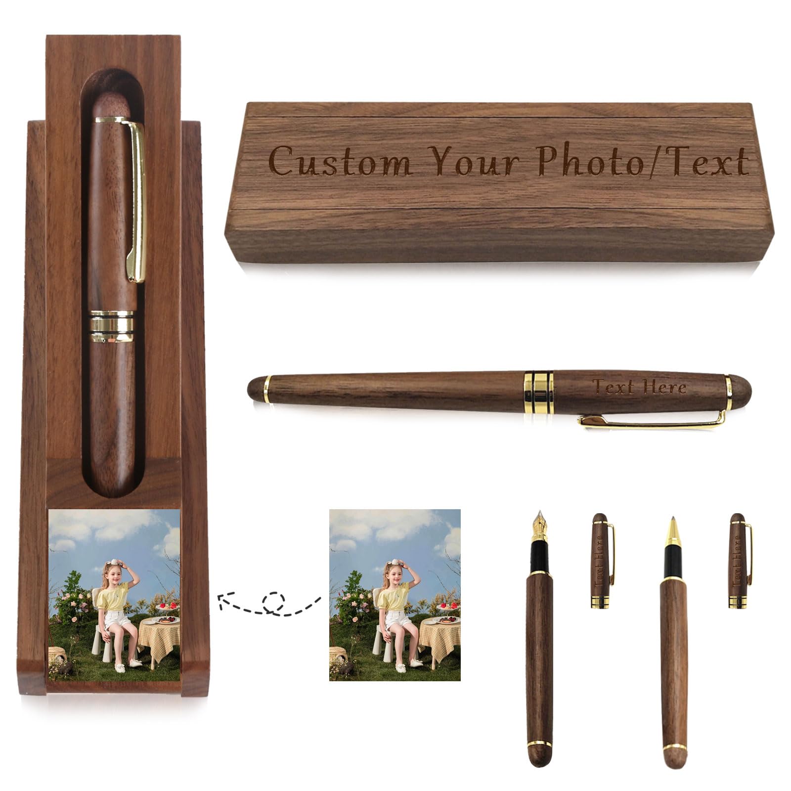 Boligrafos Personalizados Juego, Bolis Personalizados con Nombre Logotipo Foto Texto Grabado, Bolígrafo de Madera + Caja de Regalo, Bonitos Regalos Para Profesores, Amigo (biros)