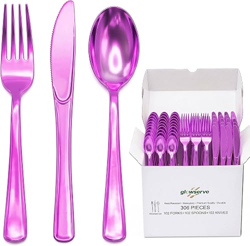 Glowserve 306 Pack Purple Disposable Plastic Silverware Set Cutlery Set
