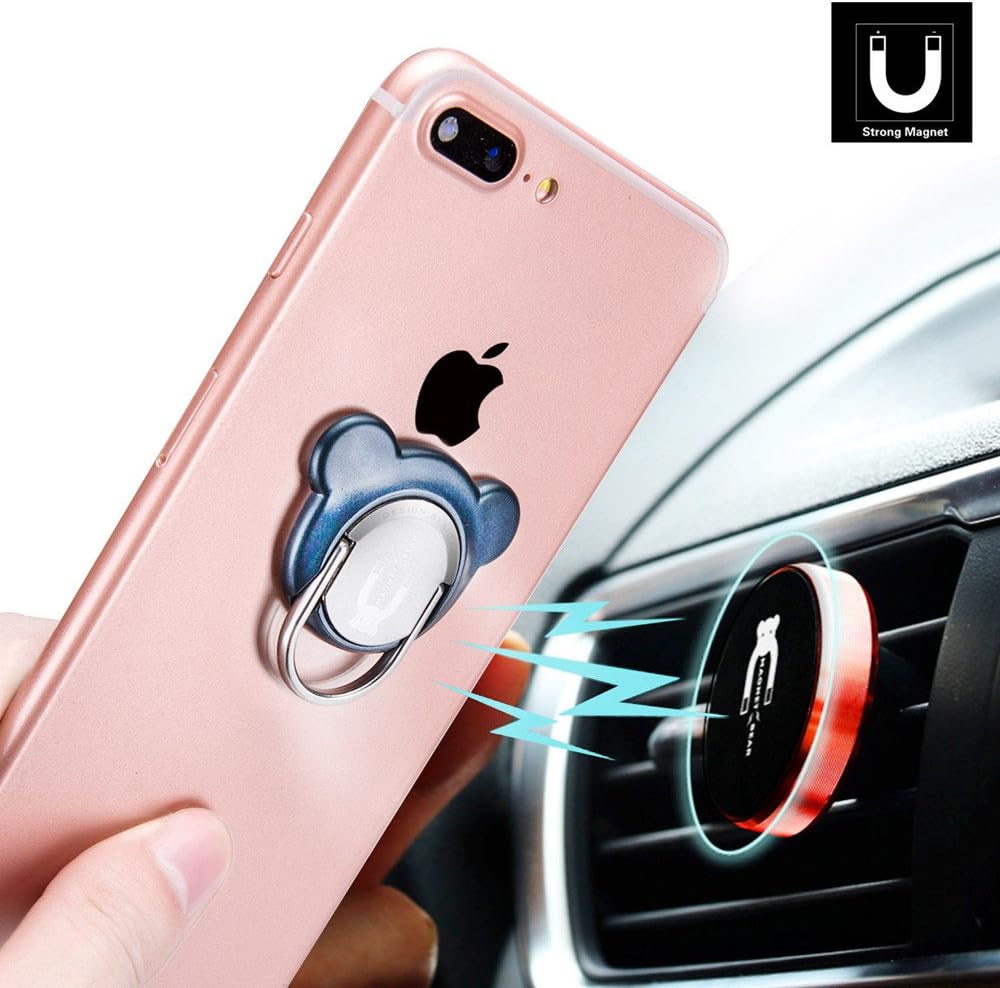 Universal Car Phone Holder Air Vent Magnetic Car Mount Holder Metal Material Phone Ring Grip for All Kind of Phones (Blue)