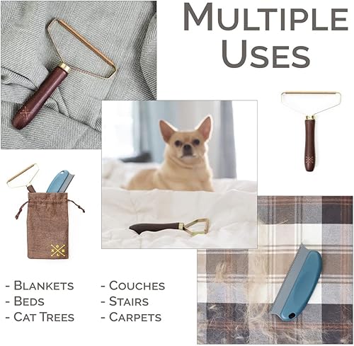 Miniatura 6 de Pascal Removedor de pelusa portátil | Afeitadora de tela de cepillo reutilizable de doble cara rodillo de metal para mascotas para alfombra y sofá|