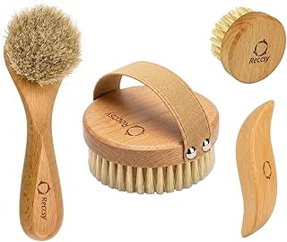 4pcs Dry Brushing Body Brush Set for Lymphatic Drainage-Natural Bristle ...