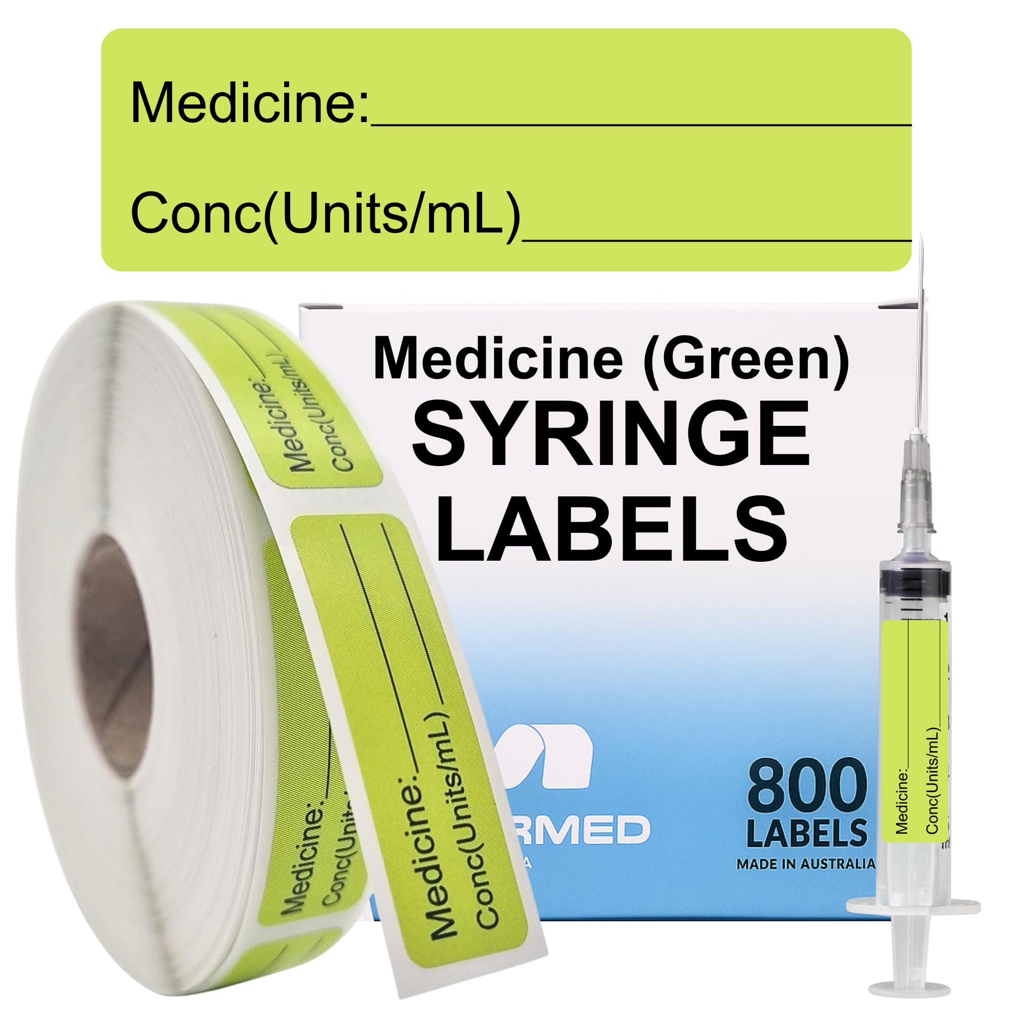 Green Medicine Syringe Labels (Units/mL) - 800 Medication Labels Stickers, 12mm x 40mm, for Hospitals, Pharmacy &amp; Vet