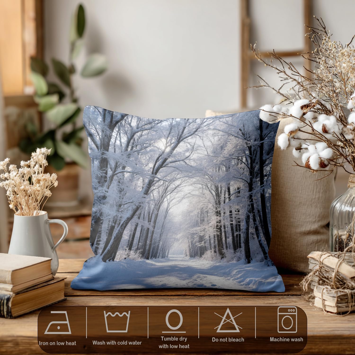 Batmerry Trees in Park with Heavy Snow Winter Throw Pillow Covers, Landscape Decorative Pillow Covers Digital Printing Blended Fabric for Couch Sofa Bed Invisible Zipper 26X26 in(Set of 2)