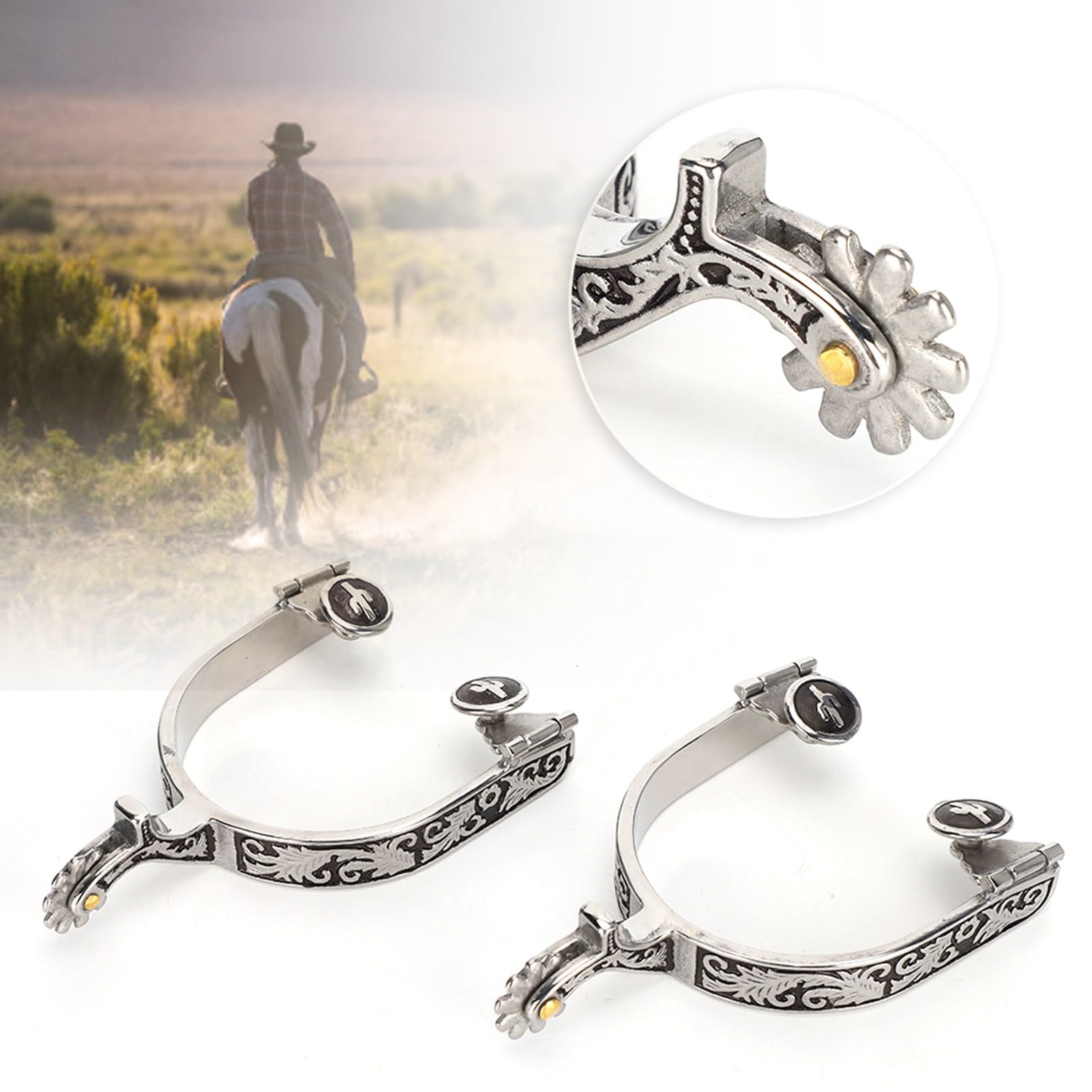 Speroni da cavallo in acciaio inossidabile | Speroni for cavalli in acciaio inossidabile da 2 pezzi, modello da cowboy occidentale, for addestramento equestre