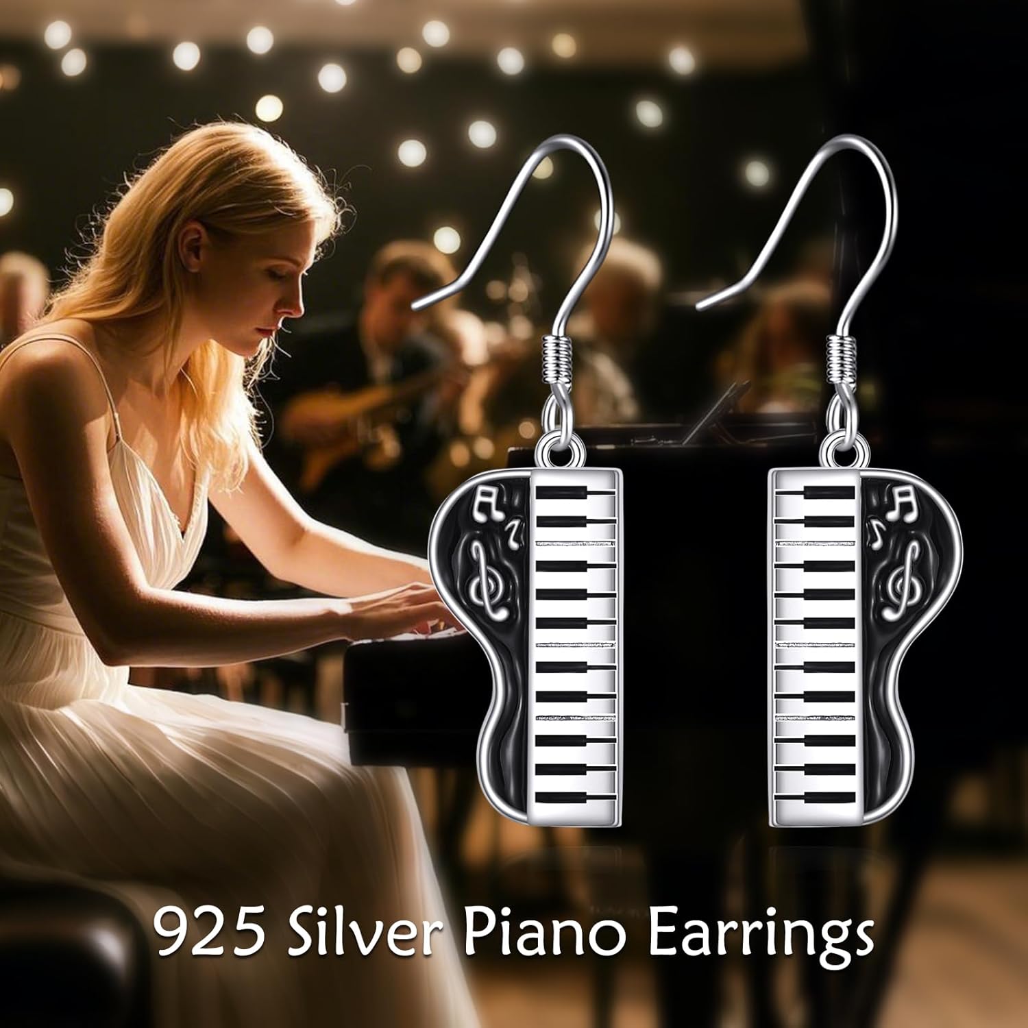 Music Earrings S925 Sterling Silver Piano Dangle Earrings for Women Music Jewelry