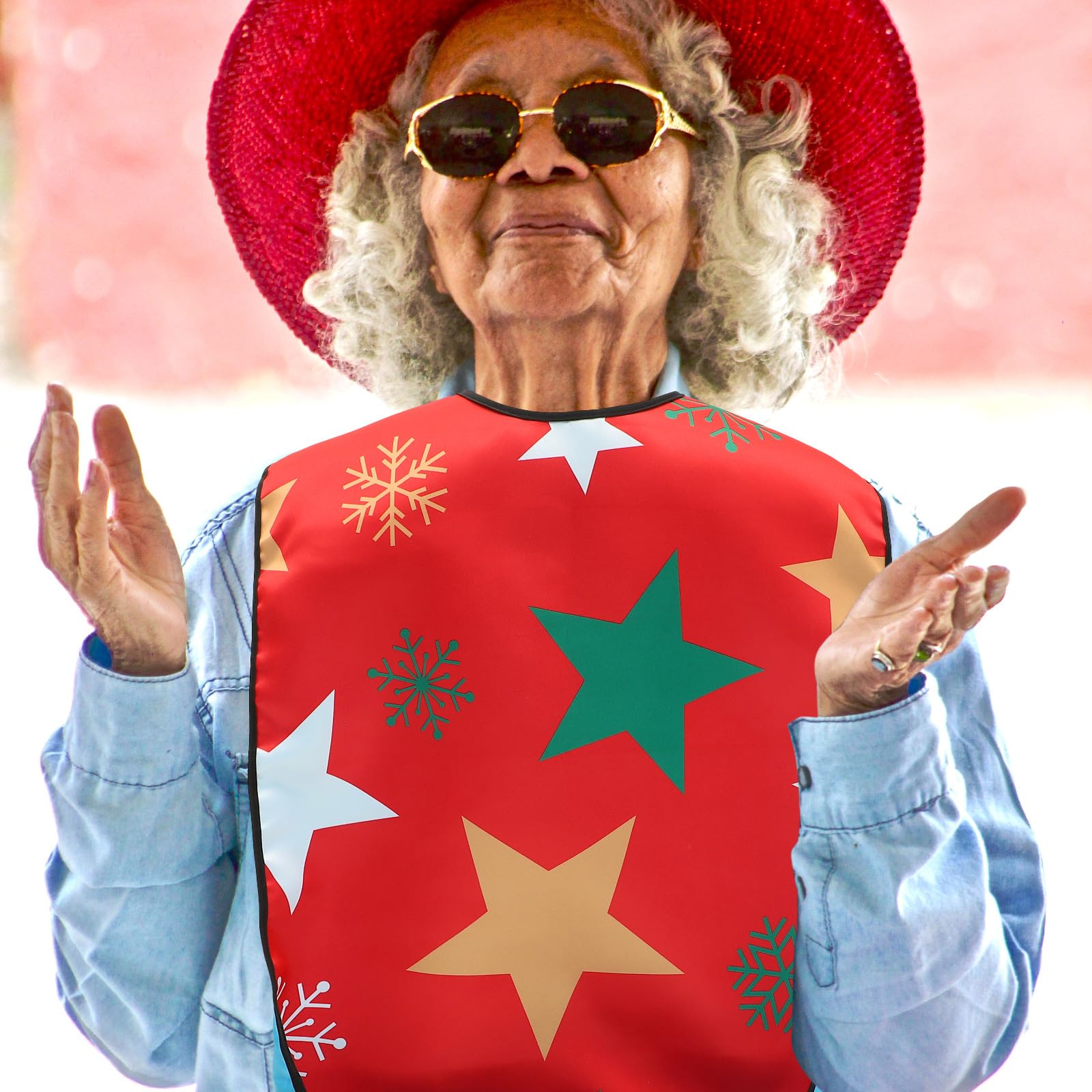 HANABASS 3 Stück pack Bedrucktes Weihnachts Lätzchen für Erwachsene aus Polyester und Pu Verstellbar und Waschbar für Senioren Beim Täglichen Essen und Schutz der Kleidung
