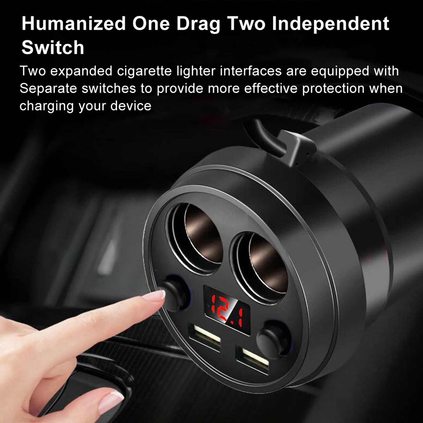 Cargador de Coche con Portavasos USB Dual, Cargador de Teléfono para Coche de 3,1 A y 120 W, Monitorización de Voltaje en Tiempo Real, Orificio para Encendedor de Cigarrillos